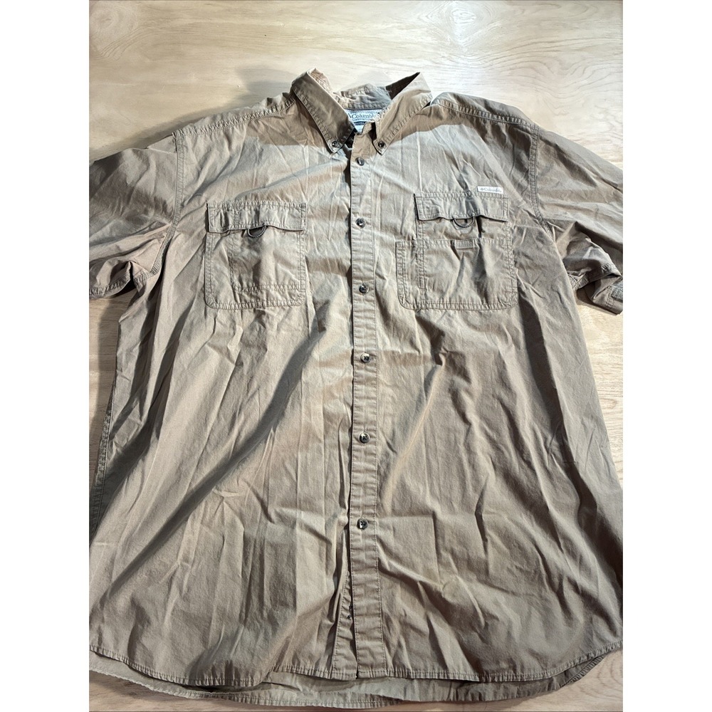 Mens Columbia Short Sleeve Tan Button Up Shirt Size XXL